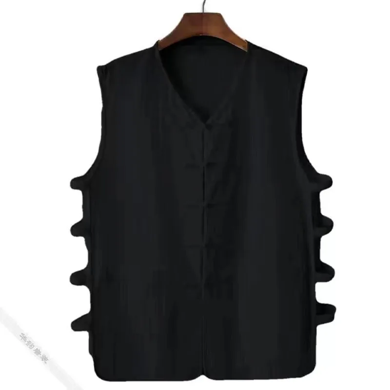 Tang Suit Traditional Chinese Clothing for Men Tee Tops Kung Fu Vests Cotton Linen Sleeveless Viking Pirate Blouse T-Shirt Coat