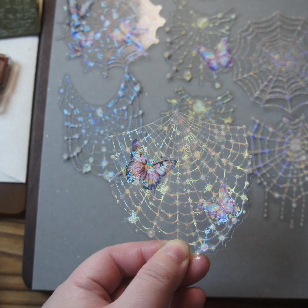 10 Sheets Spider Web Design PVC Sticker Scrapbooking Background Creative Gift Use