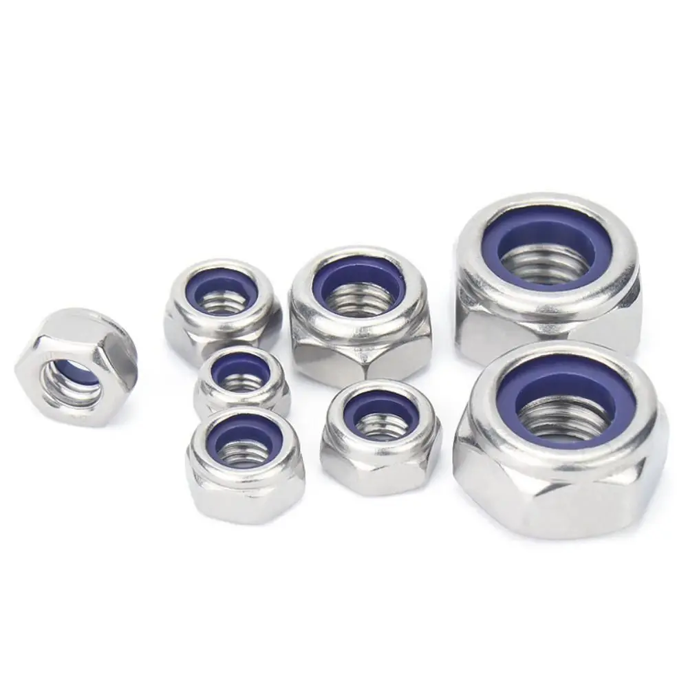 10pcs 304 Stainless Steel Self-locking Nut Hex Nylon M2 M3 M4 M5 M6 Locknut Black Silver Hardware Accessory Insert Lock Nut