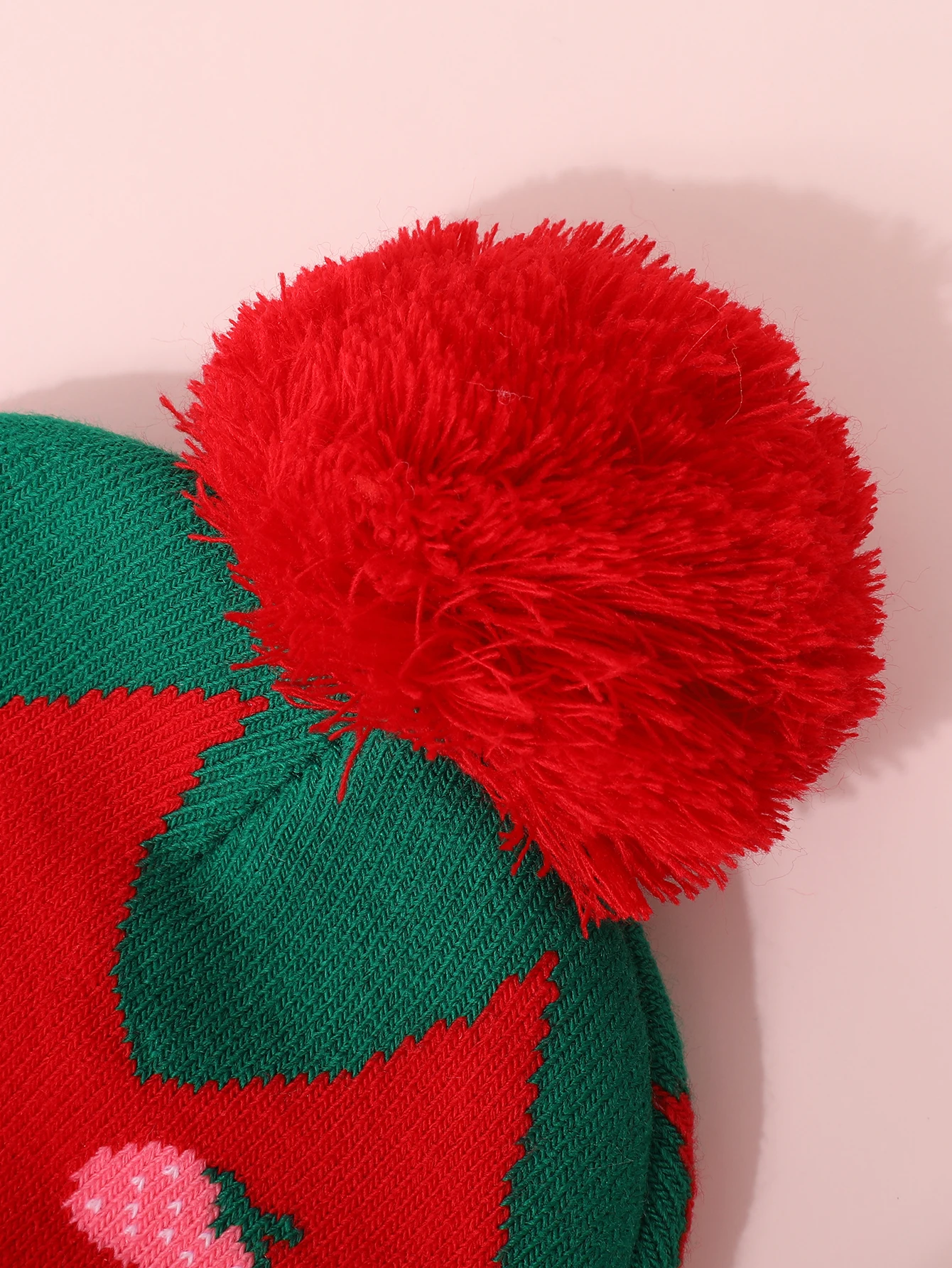 Winter children's jacquard strawberry knitted hat cute fur ball girl's brimless casual hat outdoor warm bean cold