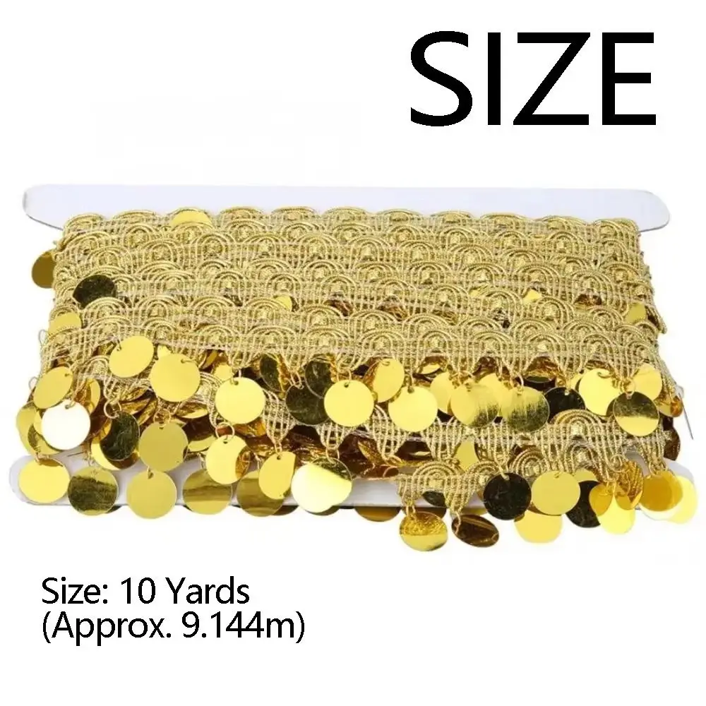 Creative Belly Dance Waist Chain Shiny Tassel DIY Sewing Sequins Lace Trim Golden Pendant 10 Yards Sequins Waist Chain