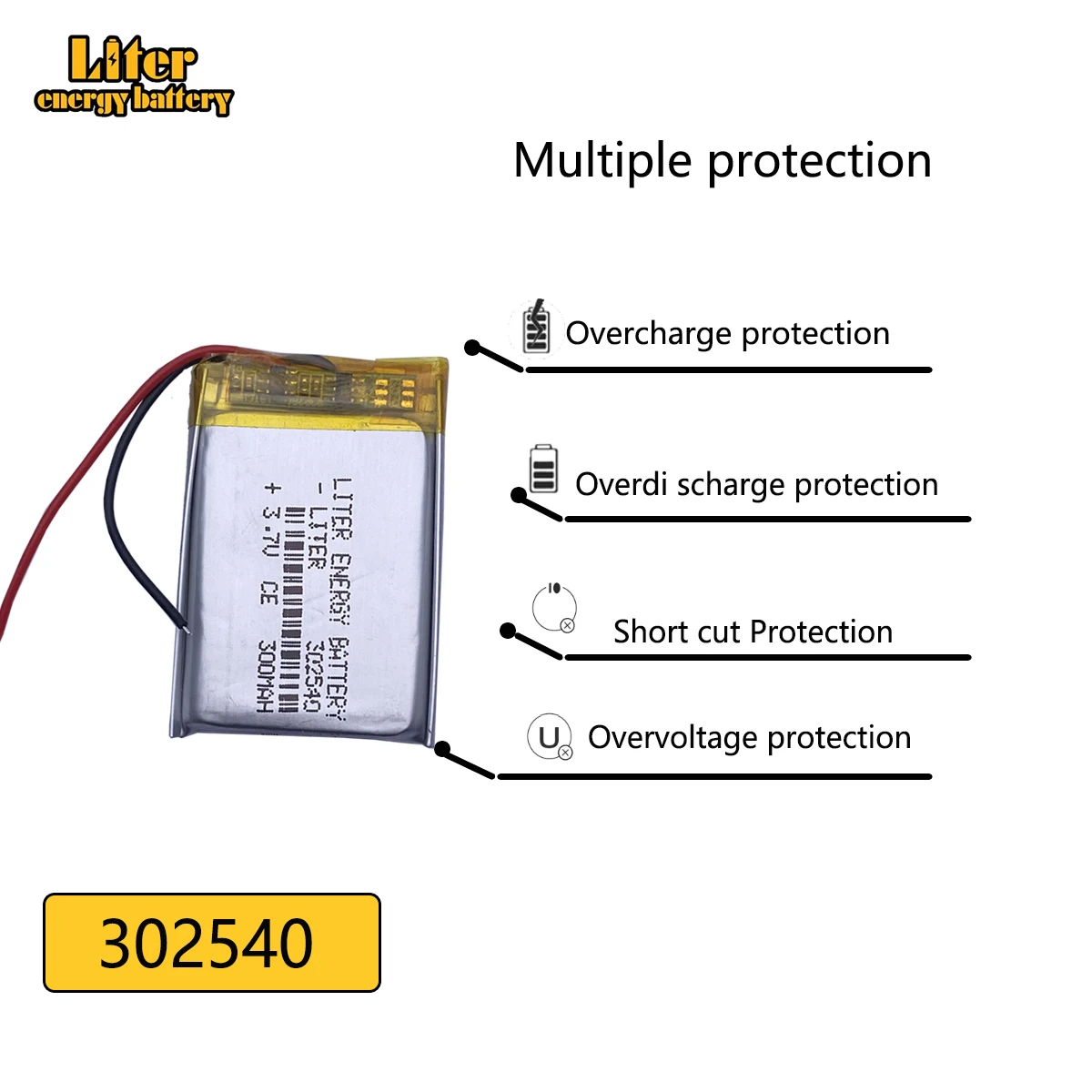 302540 3.7V 300mAh Rechargeable Li-Polymer Li-ion Battery For MP3 MP4 DVR GPS toys Speaker Driving recorder Texet T-279