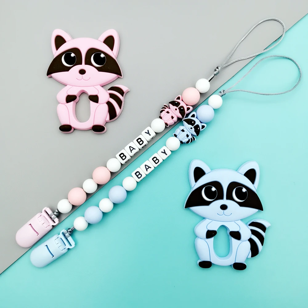 

Custom English Russian Letter Name Silicone Squirrel Pacifier Clip Chains Teether Pendant Baby Pacifier Kawaii Teether Gift