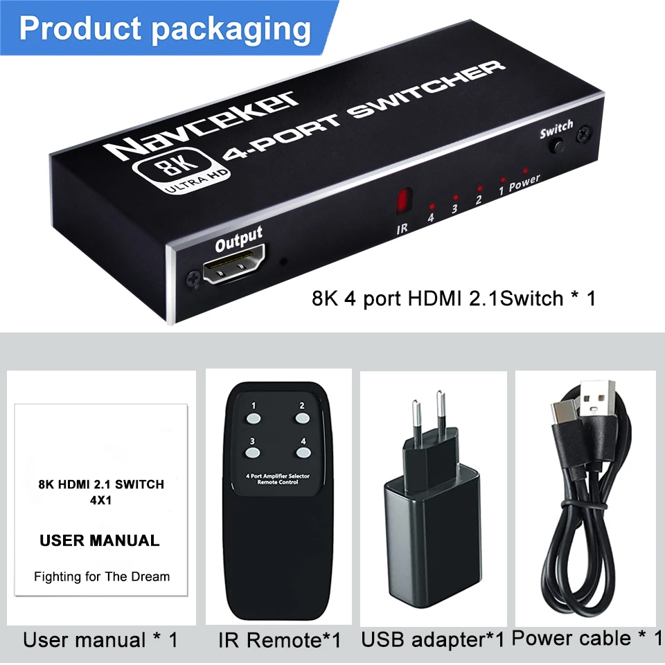 Navceker-8K HDMI 2.1 ó ñ 4K 120Hz HD ġ HDMI й, 4  1 ƿ 3  1 Ʈ PC ġ TV ڽ PS5 