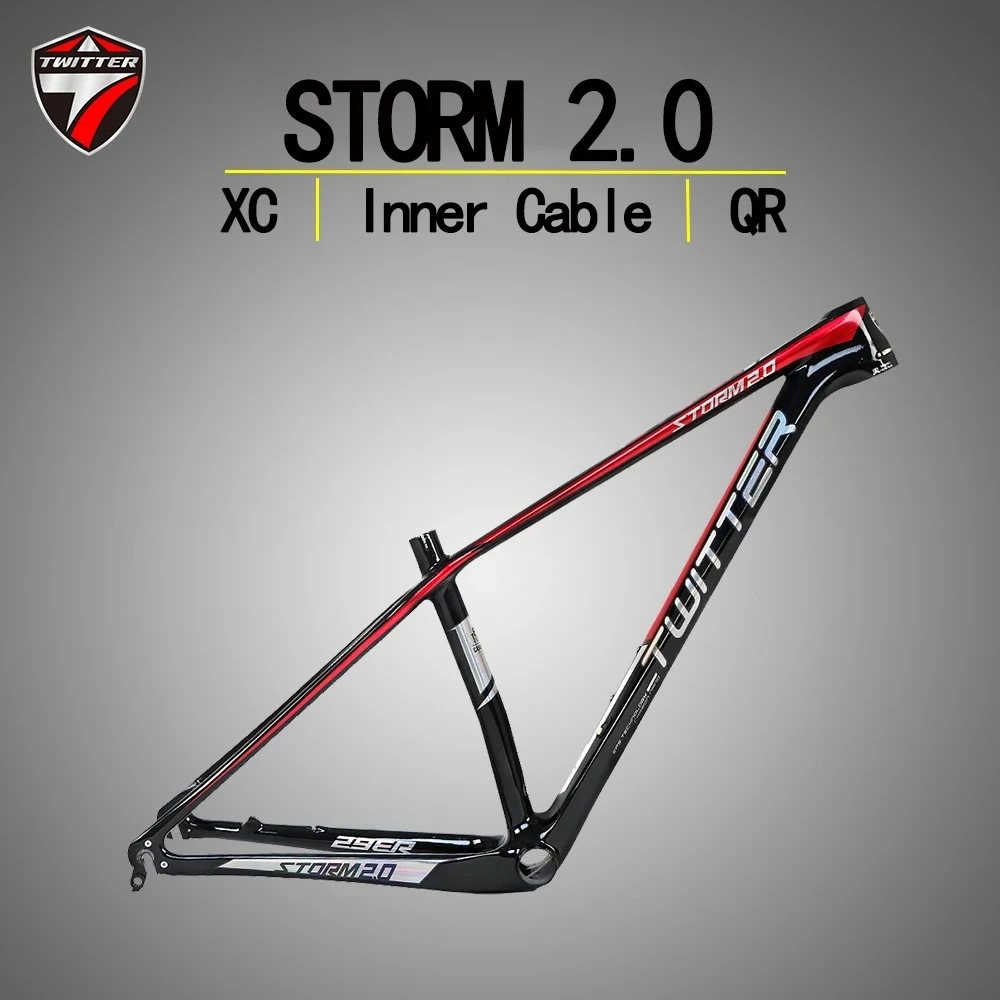 

29ER Twitter Storm 2.0 Carbon Fiber Mountain Frame QR 135mm Frame Disc Brake Internal Cable Frame