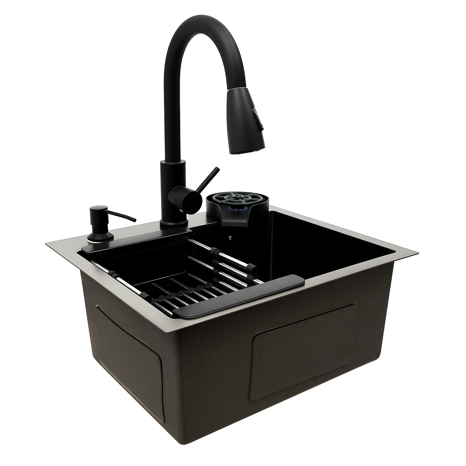 Kitchen Sink, 45 X 40 Cm, Stainless Steel, Retractable, 360 °, W/ Drain Basket + Soap Dispenser for Kitchen, Undercarriage Sink