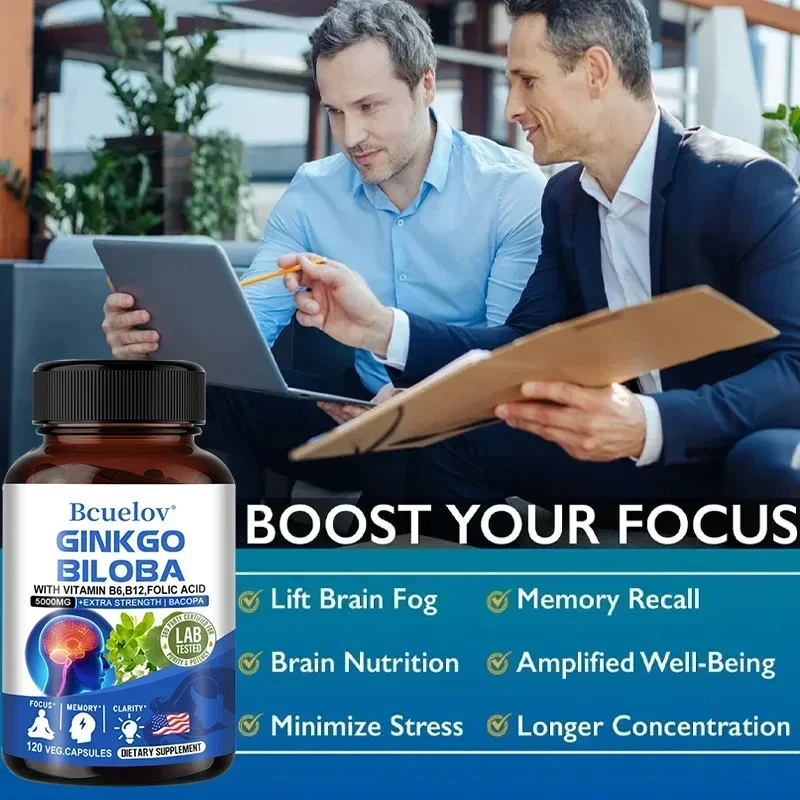 Ginkgo Biloba Capsules Memory Support Supplement Brain Function Mental Alertness Focus Concentration with Vitamin B6 B12 ginkgo biloba supplement
