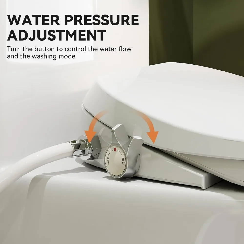 with Non-Electric,Elongated ADA Chair Height Toilets with Adjustable Nozzles Seat, Powerful Dual Flush&Soft Closing Seat Include 5