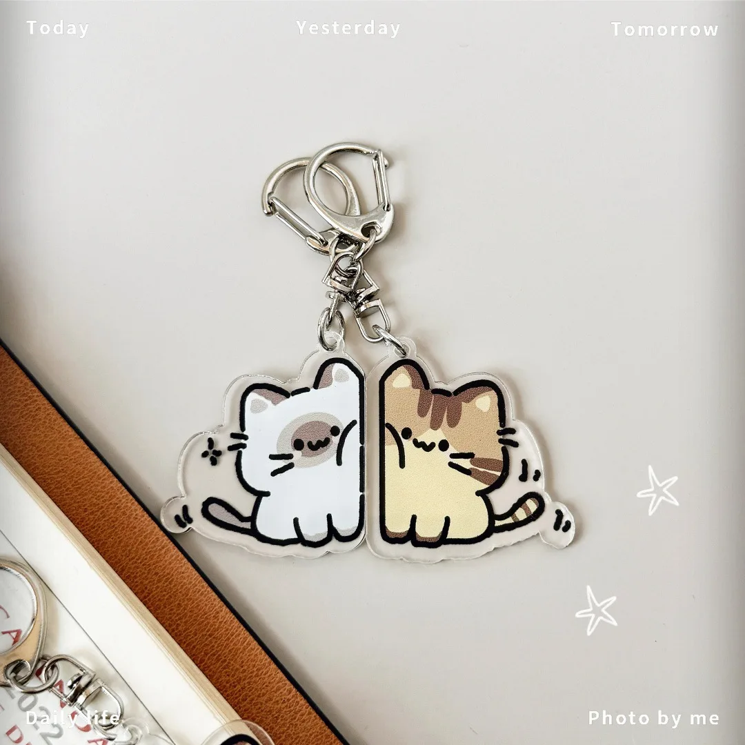 BFF Cat Keychain HD Acrylic Besties Gift Cute Backpack Charm Friendship Token Lightweight