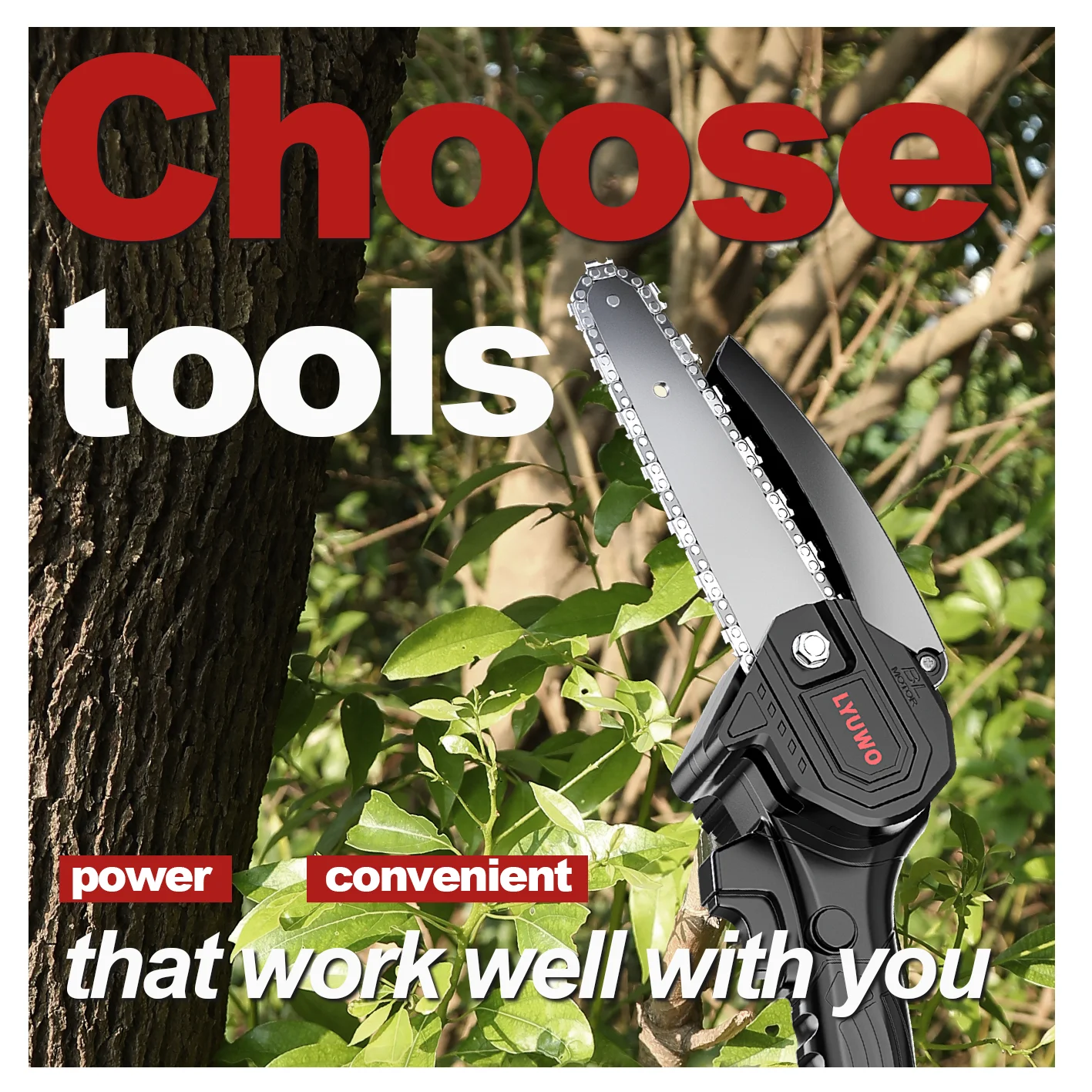 LYUWO 6 Inch Electric Chain Saw Handheld Portable Chainsaw Tree Wood Cutter Pruning Garden Power Tool Compatible MT Battery