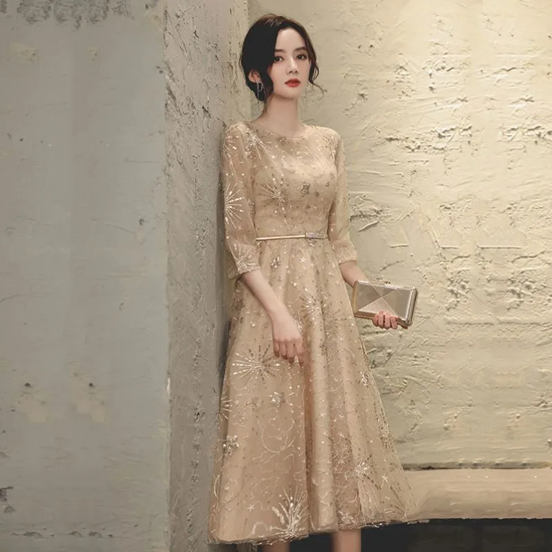 Champagne color evening dress women's new adult ceremony birthday