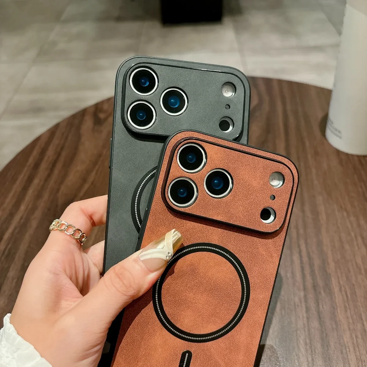 Magnetic Leather Case with All-Round Protection and Mag-Safe Compatibility