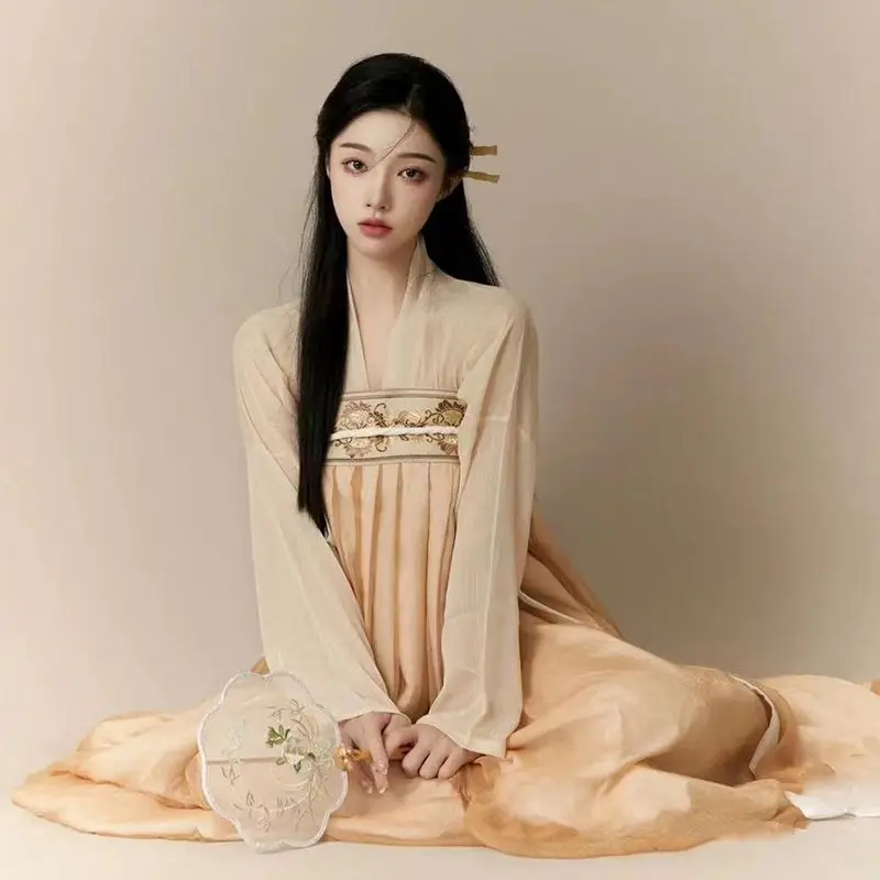 

Ancient Traditional Hanfu Dress Chinese Women Elegant Floral Embroidery Stage Folk Dance Costume Lady Retro Weijin Dynasty Set