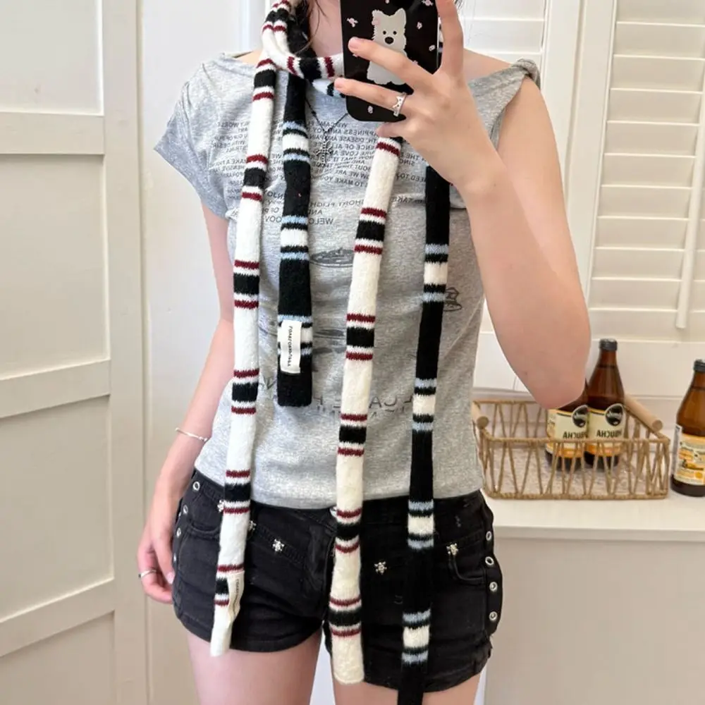 Soft Polyester Striped Skinny Scarf for Women