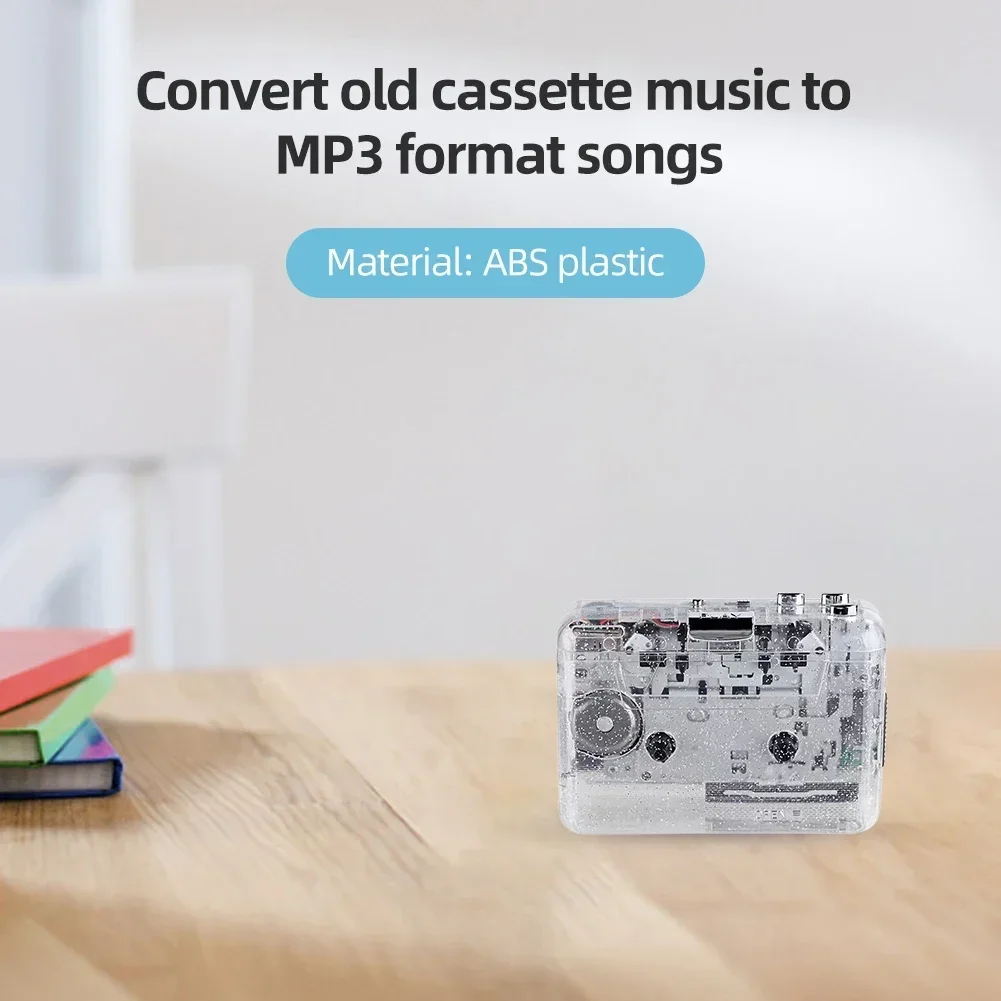 Full Transparent Shell Cassette To MP3 Format Tape Player, USB2.0 Tape Player USB Type-C English Listening Player for Study