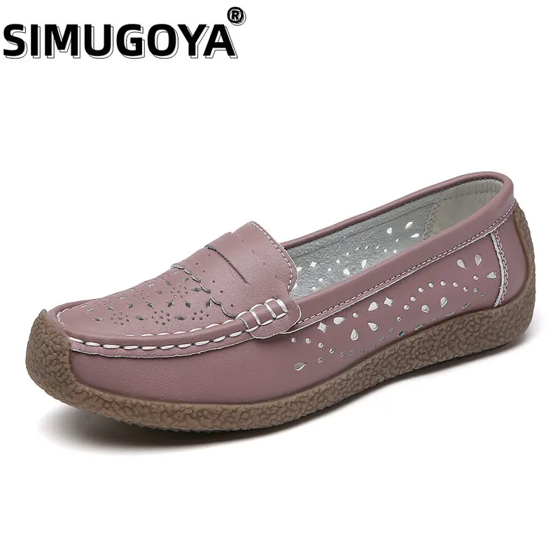 

Женские сандалии SIMUGOYA с вырезами, мягкая нескользящая подошва, плоская подошва, повседневная кожаная обувь для мам, на лето