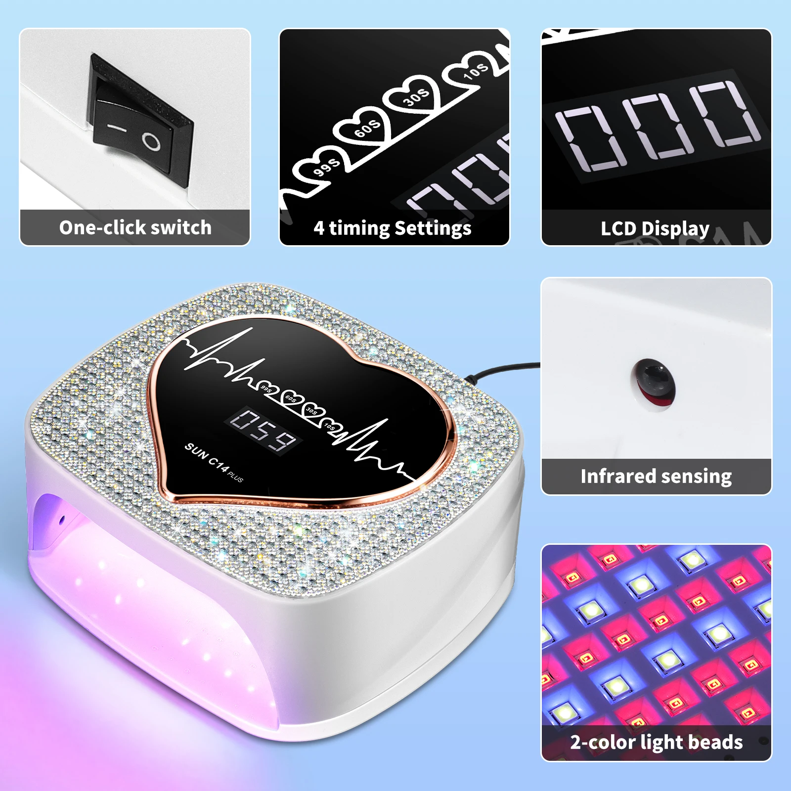 전문가용 UV LED 네일 아트 램프 67LED 네일 건조기, 4가지 타이머 및 자동 센서 건조등 포함, 젤 네일 폴리쉬 경화 도구