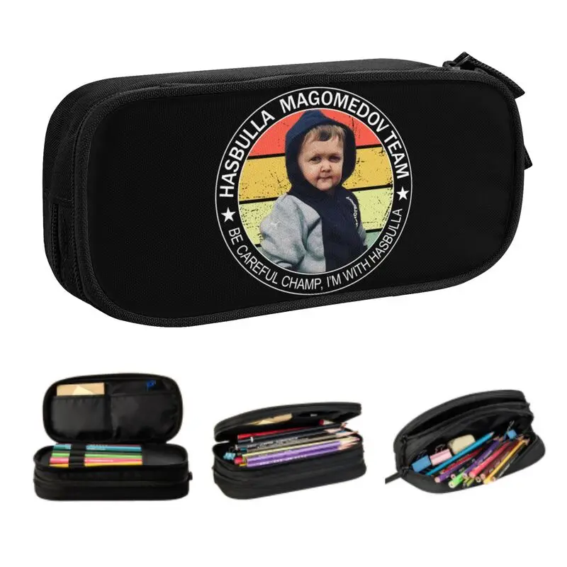 

Hasbulla Magomedov Team ,Be Careful I'm With Hasbulla Pencil Cases Boy Girl Large Capacity Hasbullah Pencil Pouch Student School