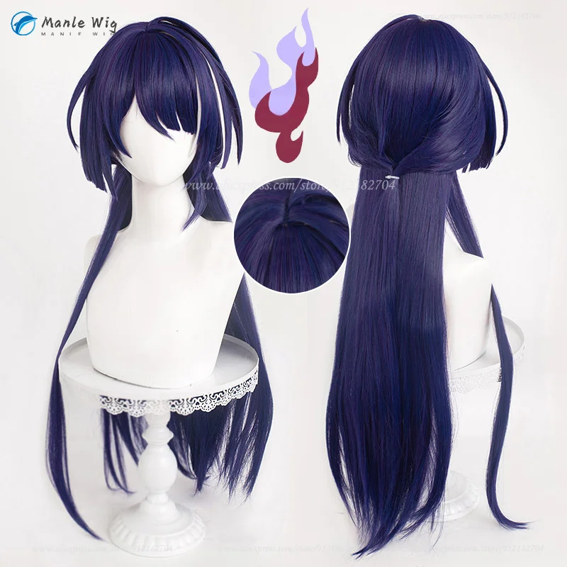 

Парик для косплея Acheron, термостойкий Женский, 70 см, с рисунком аниме «хайлайтер», фиолетового и белого цветов, на Хэллоуин