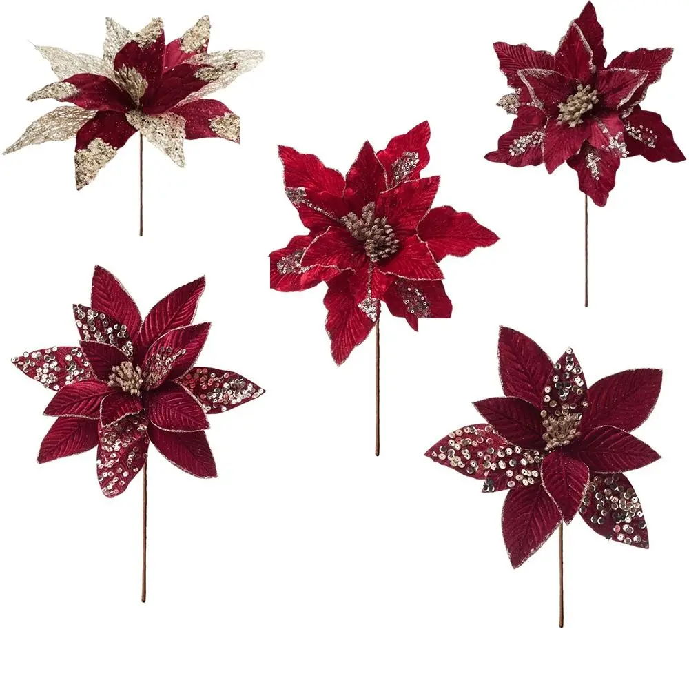Artificial Poinsettia Flower Sequins Glitter Simulation Flowers