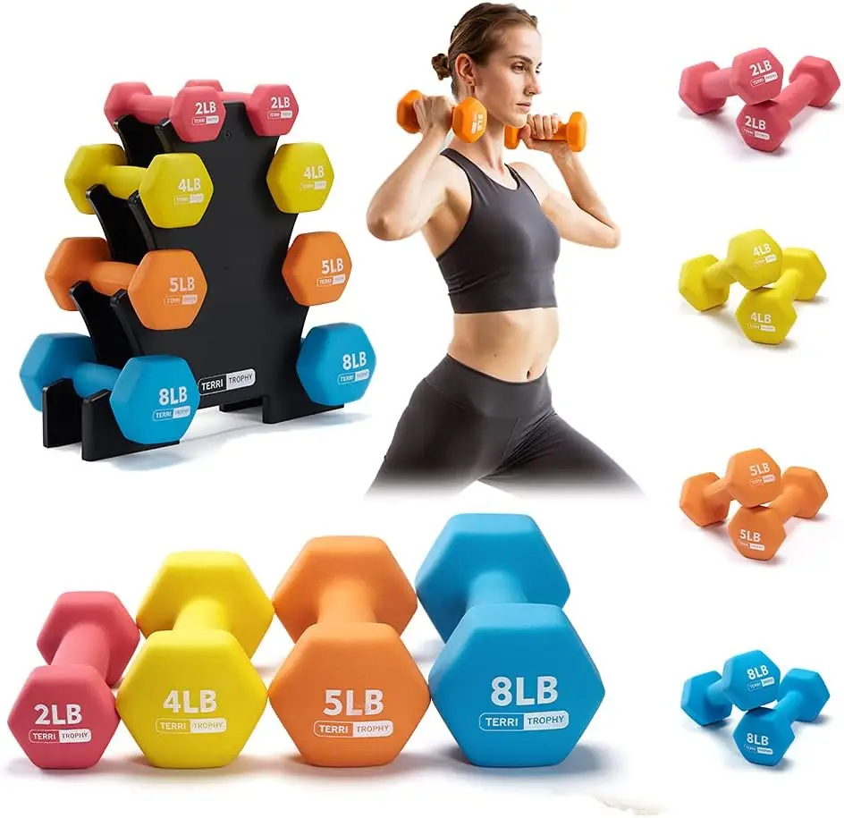 

Tiers 38Lbs Weights Dumbbells Sets with , 4 Pairs 2/4/5/8Lbs Neoprene Coated Dumbbell Set with Stand,Free Weights Dumbbells Set