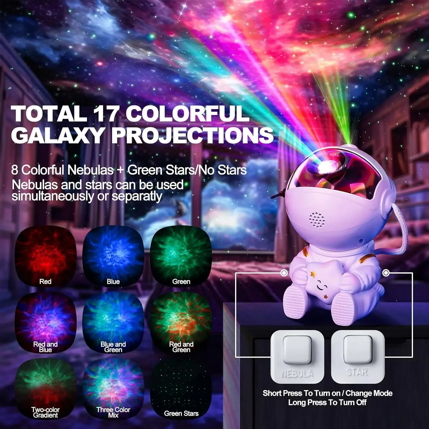 Star Projector Galaxy Night Light Astronaut Space Projector Starry Nebula Ceiling LED Lamp for Bedroom Home Decor Kids Gift