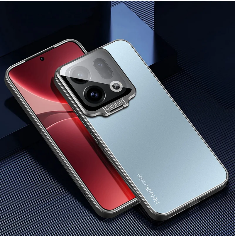 Enhanced Metal Lens Protective Case with Kickstand for OPPO Smartphones - Shockproof Matte Finish
