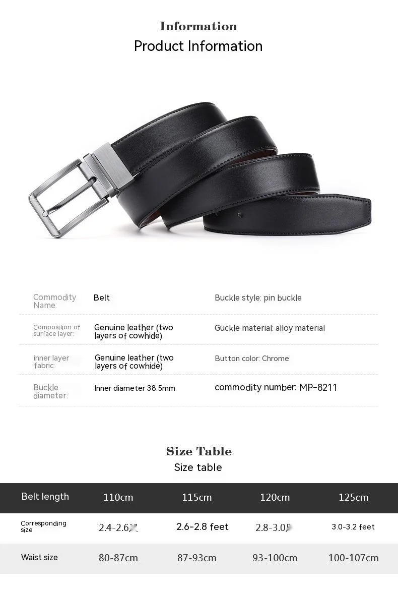 Genuine Leather Belt For Men Formal Business Style Adjustable_voghion.com