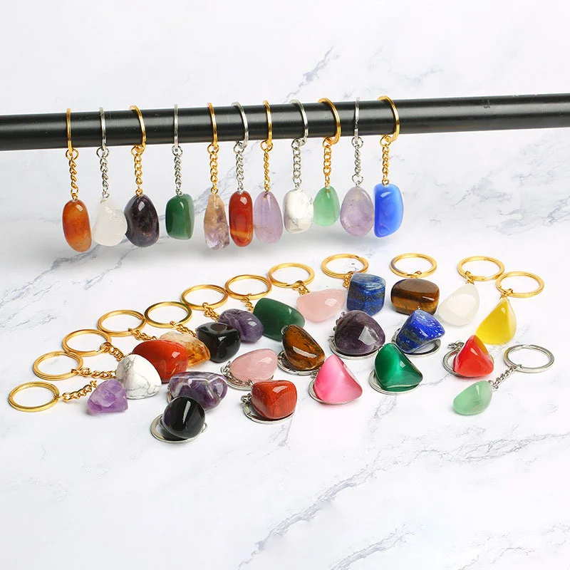 

20pcs Natural Stone Tiger's Eye Quartz Agates Key Rings Keychains Car Decor Key Chain Keyholder