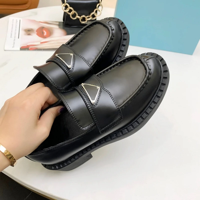Shoes For Women 2022 Autumn New Loafers Leather Design Round Head Chunky Soled Women's Shoes High Heel Casual Single Shoes 35-41 2