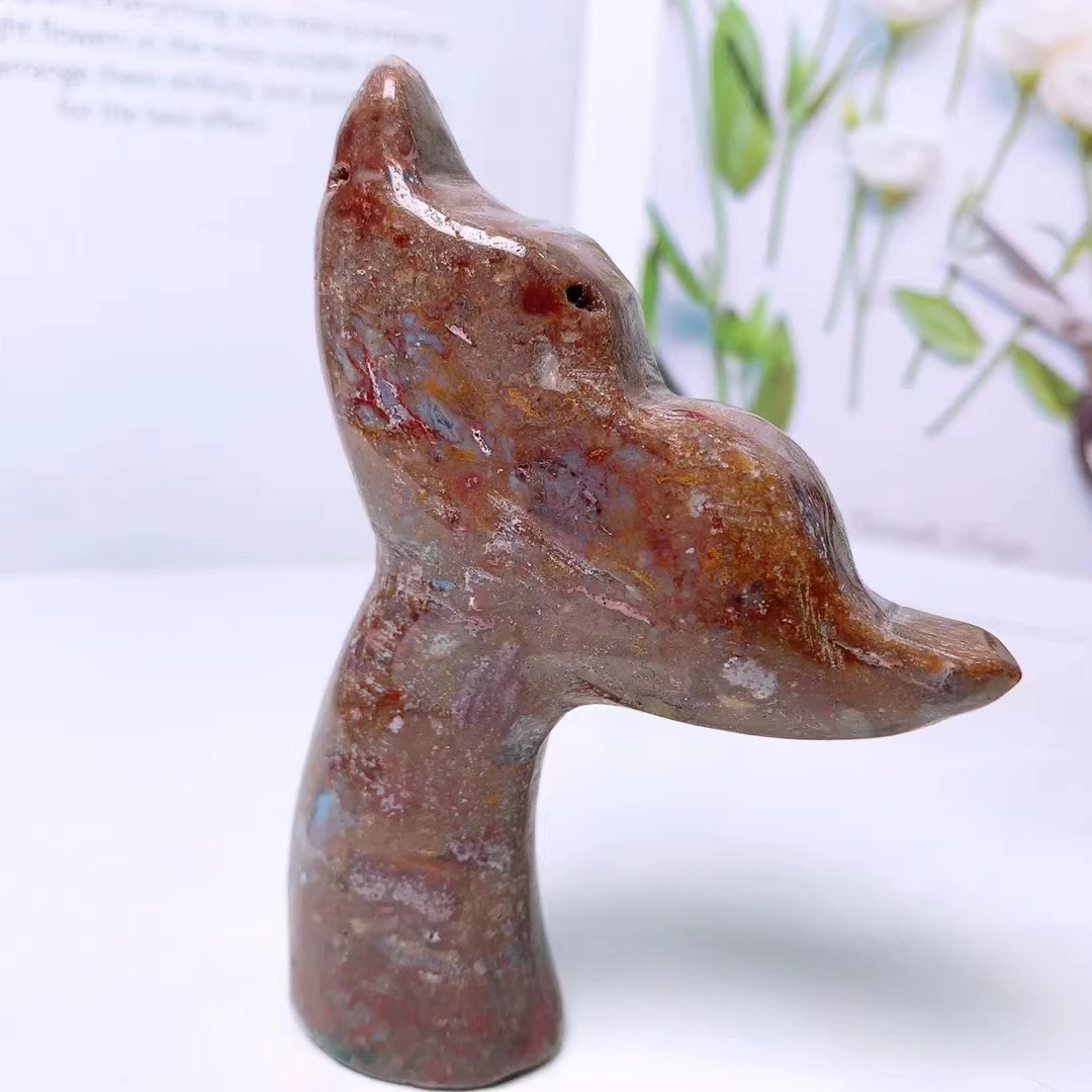 

Natural stone Marine Jasper carved fishtail statue Crystal craft gift home decoration ornaments