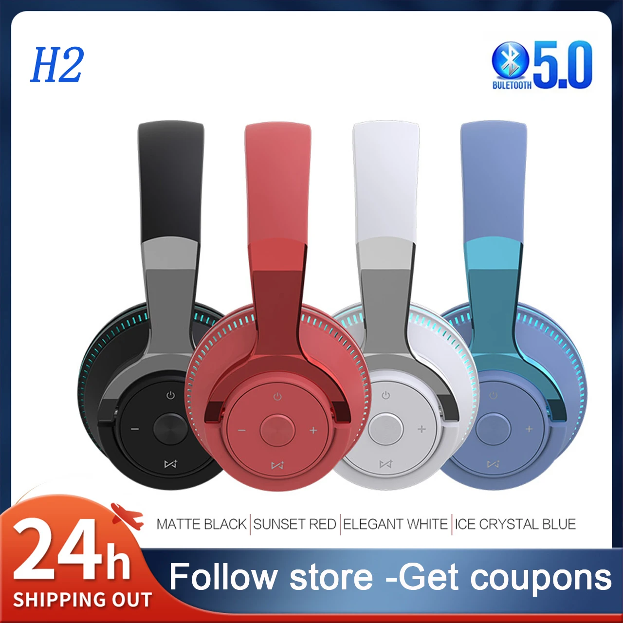 H+ Over-ear Headphone Bluetooth5.0 Ergonomic Design Stereo HIFI for Apple Samsung Huawei main image 1