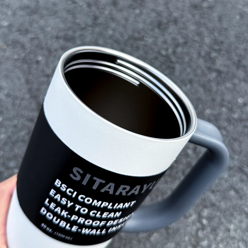 Sitarayuri Dual-Drink Insulated Tumbler 1.2L Stainless Steel Handled Cup Flip-Top Direct Sip &Amp; Straw Cup