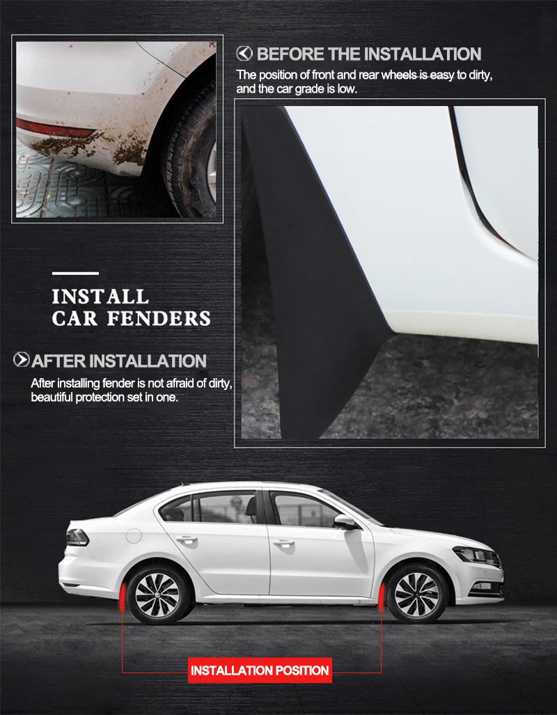 4 Pièces Voiture Caoutchouc Avant Arrière Bavettes, Pour