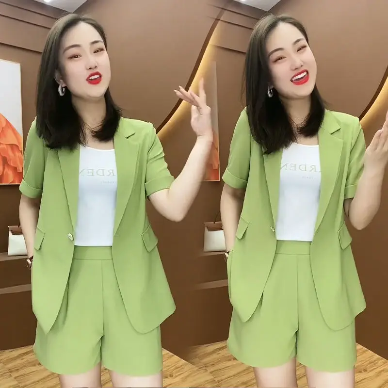 2022 Summer New Elegant Women\'s Shorts Suit Casual Short Sleeve Jacket Blazer Shorts Two Piece Set Office Work Suit Coverall