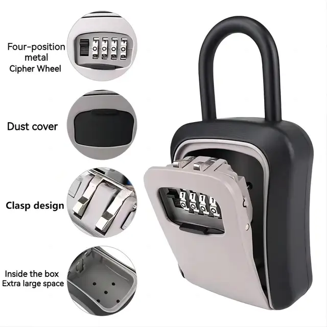 Upgraded Wall Mounted Secure Key Safe with Key Lock Box Key Storage with 4-digit Password Lock House Key Anti theft  Key Hider 4