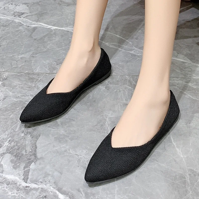 

2024 Fashion Slip On Mesh Loafers Stretch Ballet Shallow Flats Women Soft Bottom Knit Dress Shoes Moccasins Comfort Ballet