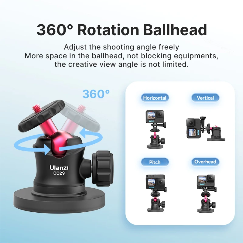Magnetic Action Câmera Mount 360 ° Bola Cabeça Gopro Adaptador Parafuso para Gopro Insta360 Smartphone Holder Vlog Ulanzi-co29 - Image 6