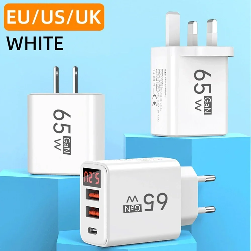 65W USB Charger Type C Fast Charging Phone Charger With Digital display For iPhone 16 15 Pro Samsung Xiaomi Huawei Wall Chargers