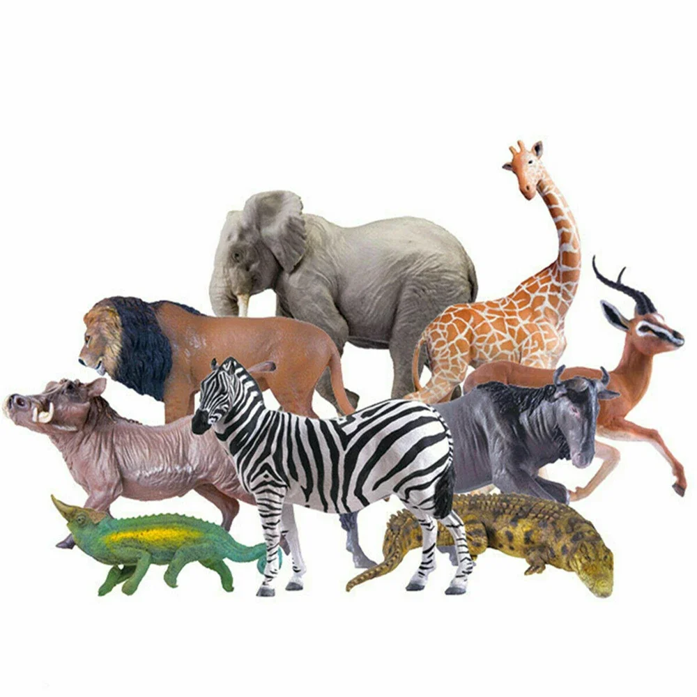 Pnso Africa Figura Animale Leone Ghepardo Gazson'S Gazelle Wildebeest Zebra Giraffa Elefante Warthog Ippopotamo Giocattolo Camaleonte