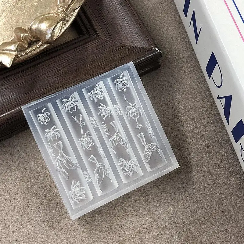 ? 3D 실리콘 네일 몰드 바다 물고기 꼬리 꽃 연꽃 네일 아트 DIY 디자인 부품 스탬핑 플레이트 매니큐어 연장 도구 용품