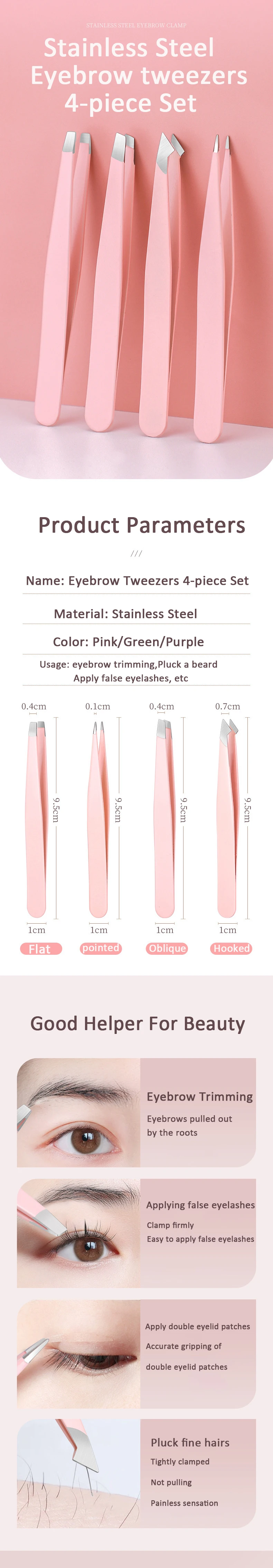 4 Stück Augenbrauen clips mehrfarbige Pinzette für Frauen große Präzision für ein gewachsene Haarsp litter Gesichts haaren tfernung Beauty-Tool – Detail 1