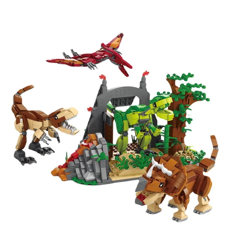

3 in 1 Jurassic Dinosaurs Block DIY Tyrannosaurus Rex Velociraptor Triceratops Dinos World Building Brick Toy For Boy Kids