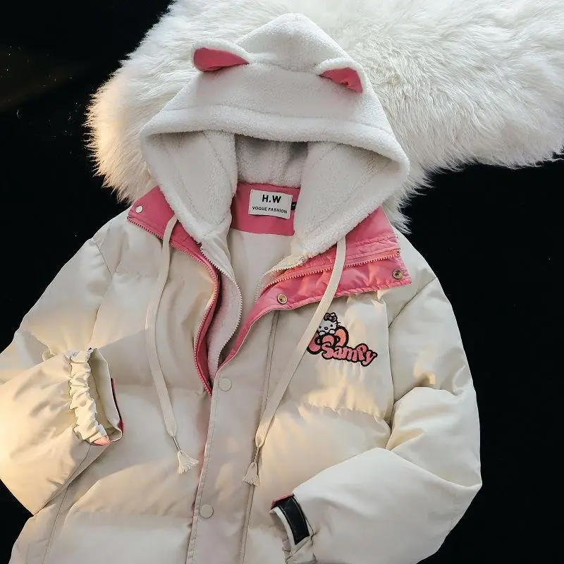 

New Kawaii Sanrios Hellokittys Cotton Jacket Cartoon Lovable Winter Sweet and Cute Hooded Coat Girl Birthday Gift For Girlfriend