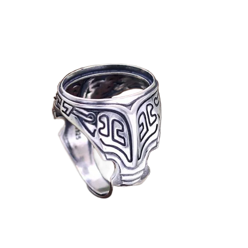 

Sterling Silver 925 Engagement Wedding Men Ring Semi Mount 14x18mm Oval Cabochon for Gemstone Art Nouveau