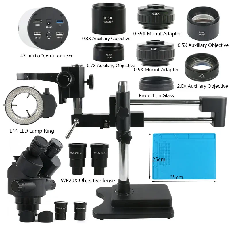 

Autofocus SONY IMX334 4K HDMI USB Measuring Stereo Trinocular Microscope Electronic Digital Video Camera Double Boom Bracket Set