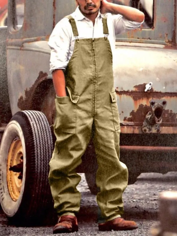 Loose Men's Workwear Cargo Pants High Waist Long Straight Leg een Farmwear Casual Comfortable Breathable Adjustable Straps