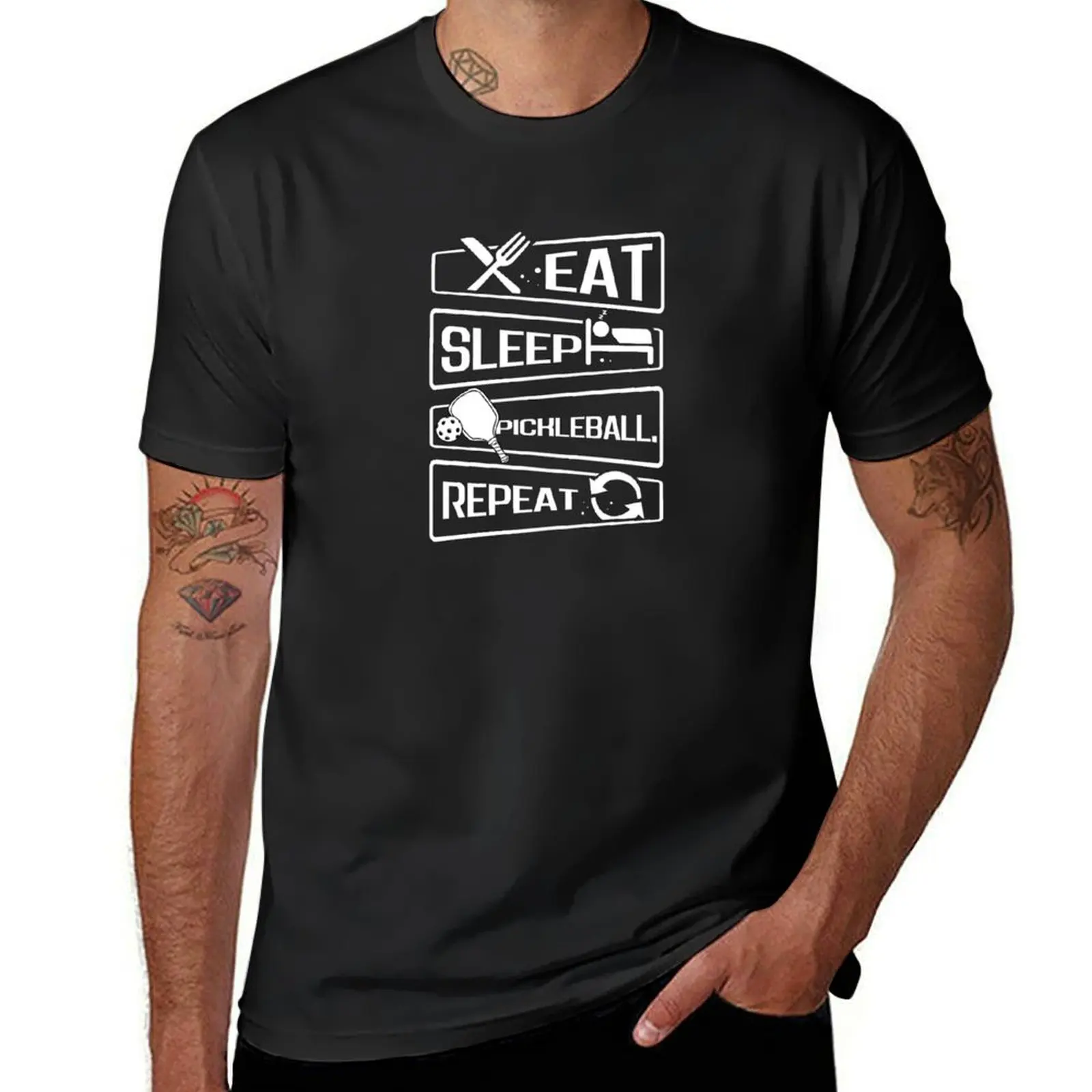 

Eat Sleep Pickleball Repeat Paddle Racket T-Shirt quick drying vintage customs design your own mens t shirt