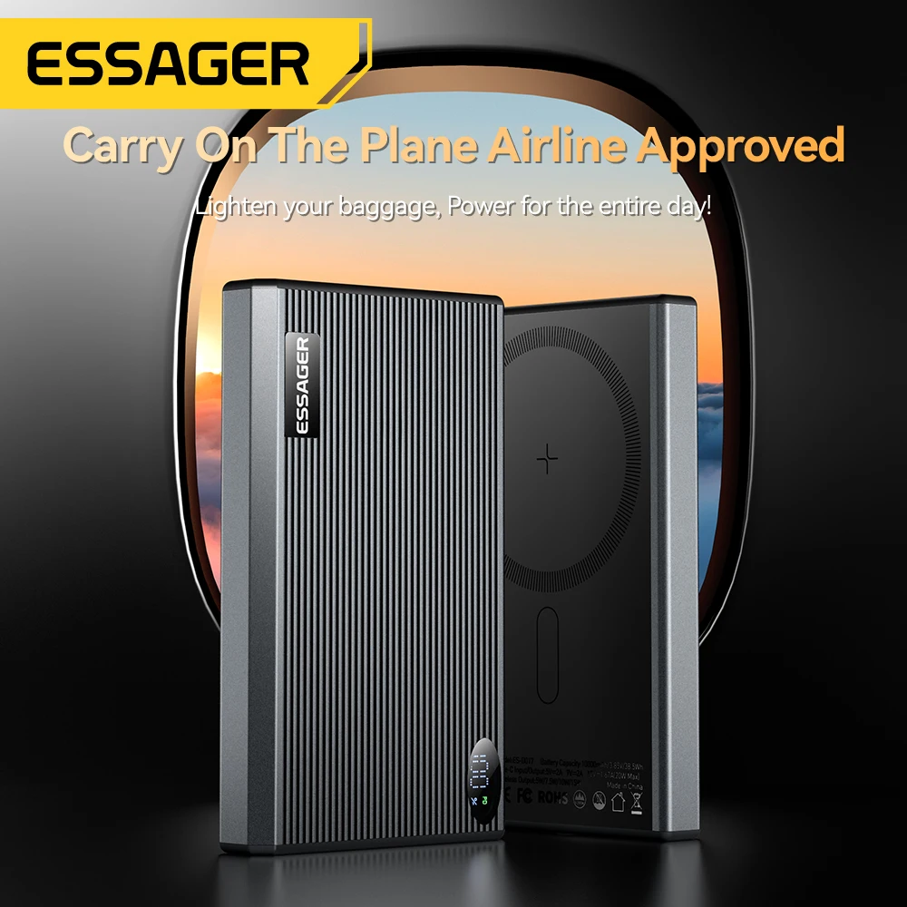 Essager Thin Wireless Power Bank Magnetic 20W 10000mAh Portable Fast Charging External Battery for Magsafe For iPhone16 15 14 13 6