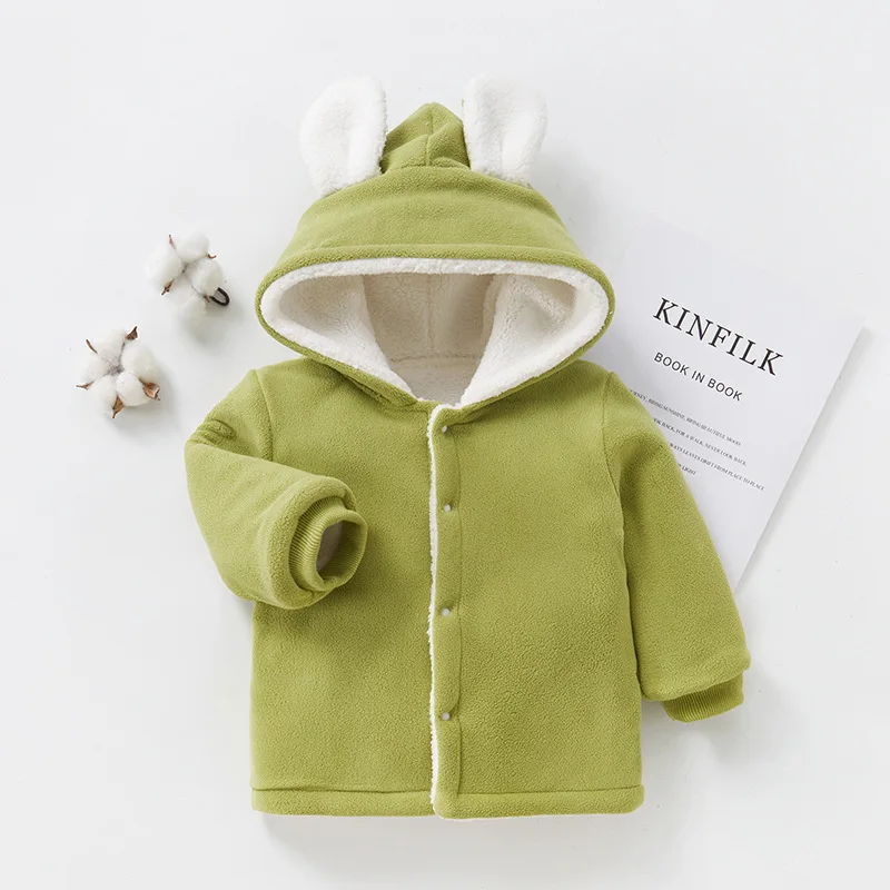 Baby Coat Autumn Winter New Hooded Children's Clothing Plush Warm Baby Clothes Boys Girls Solid Cotton Clothing Tops Ropa Bebe